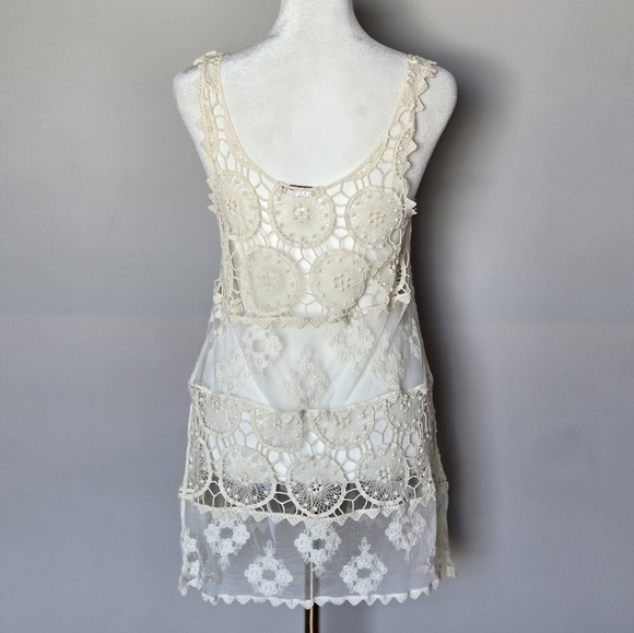 Miss Kelly 1999 Boho Cream Crochet Lace Sleeveless Tunic Swim Cover Up Top - Picture 7 of 7